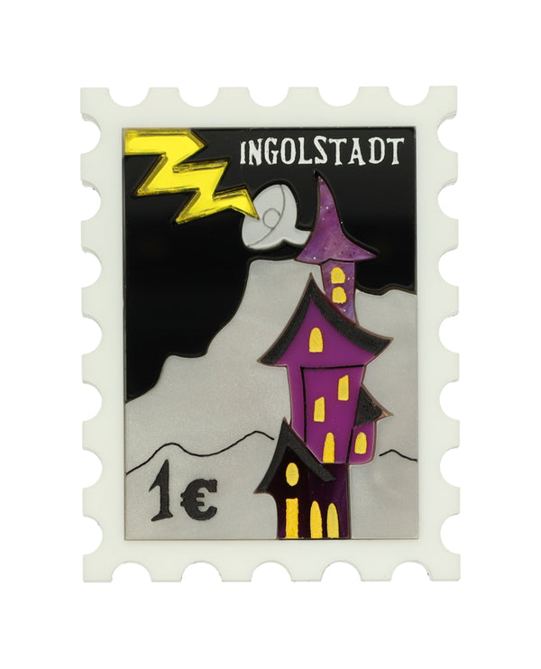 Hello From Frankenstein’s Village Stamp Brooch