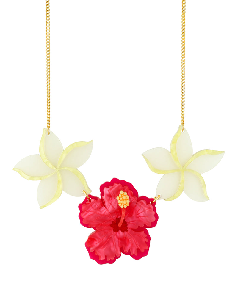 Hibiscus and Plumeria Flower Necklace