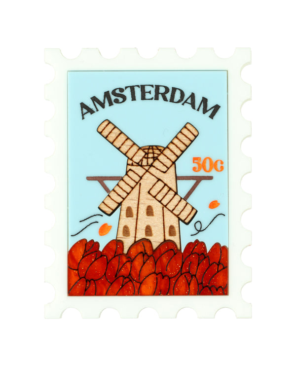 Hoi From Amsterdam Stamp Brooch