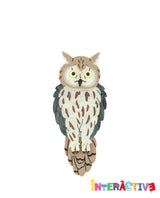 Hoot Hoot! Great Horned Owl Brooch -Interactive-