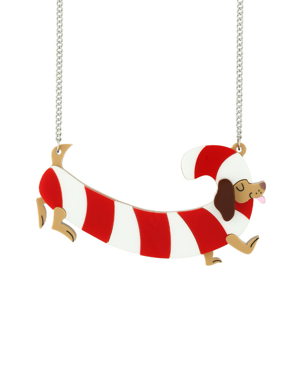 Jolly Dog in a Candy Cane necklace