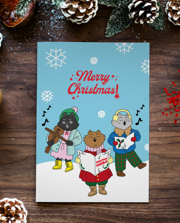 Christmas Carol Cats Printable Christmas Card