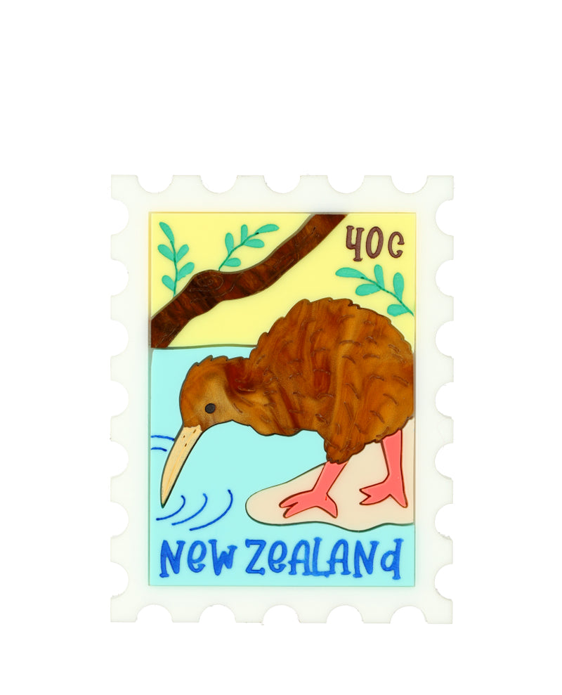 Kiwi in New Zealand Stamp Brooch