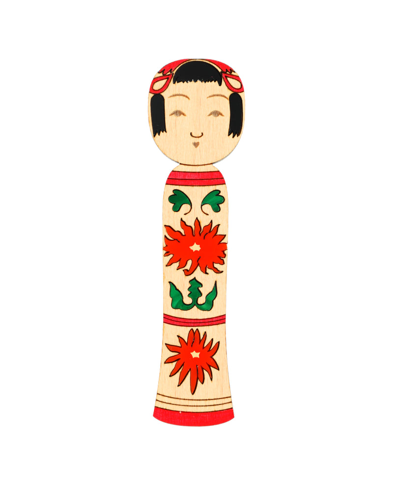 Kokeshi Doll for Good Luck Brooch