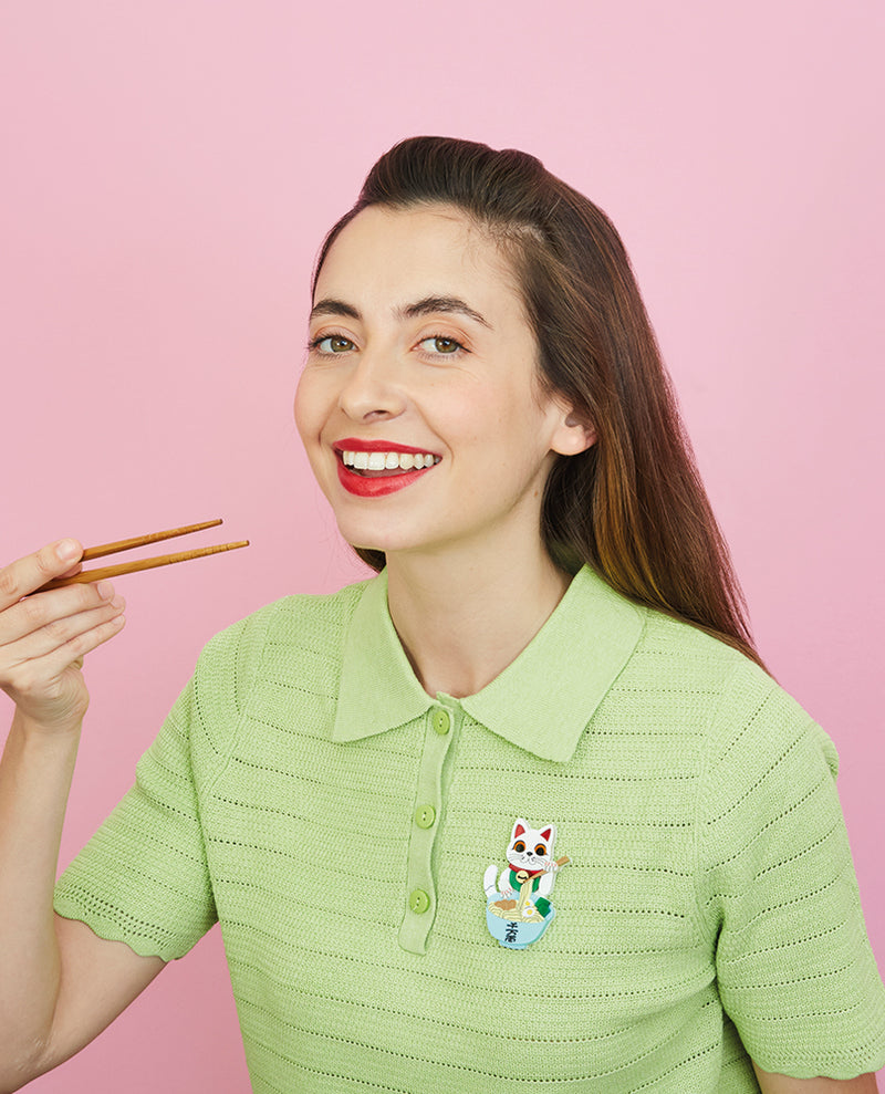 Maneki Enjoying Ramen Brooch