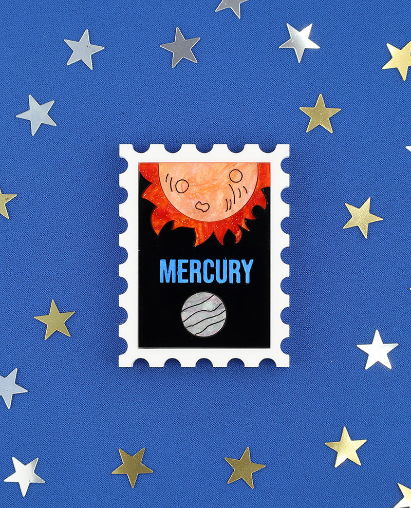 Marvelous Mercury Stamp Brooch
