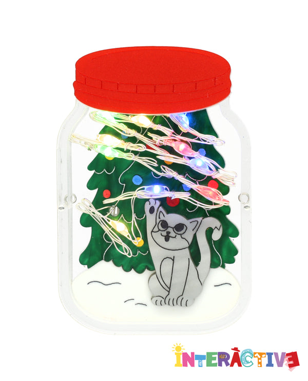 Merry Little Kitty In a Jar Brooch -interactive-
