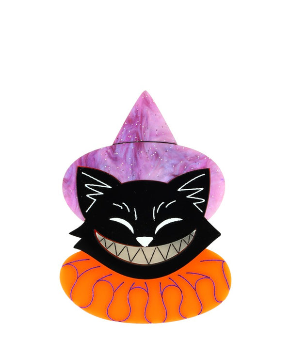 Mischievous Cat Witch Brooch -Glow in the dark -