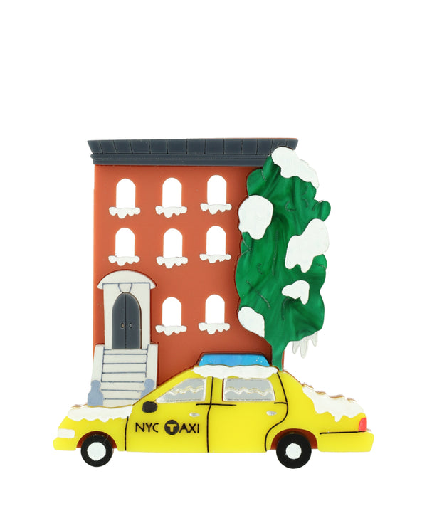 New York Frosty Taxi Ride Brooch