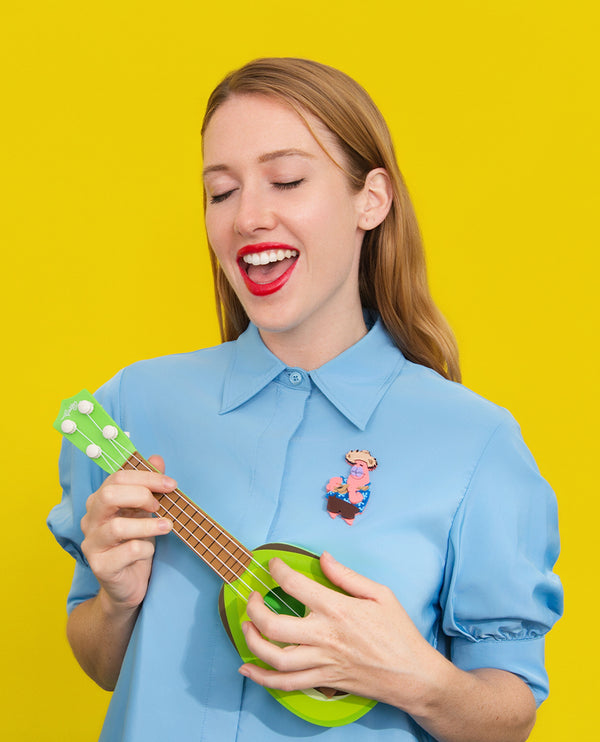 Patrick Star Strumming on the Uke Brooch