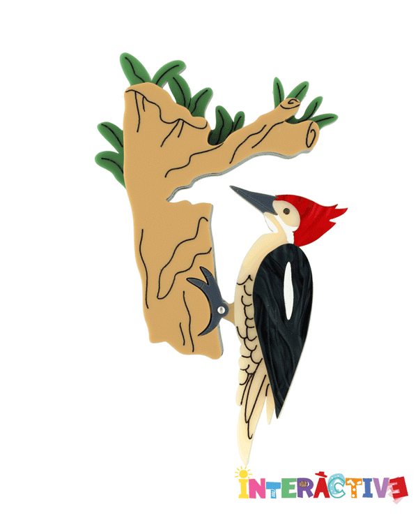 Pecking Woodpecker Brooch -Interactive-