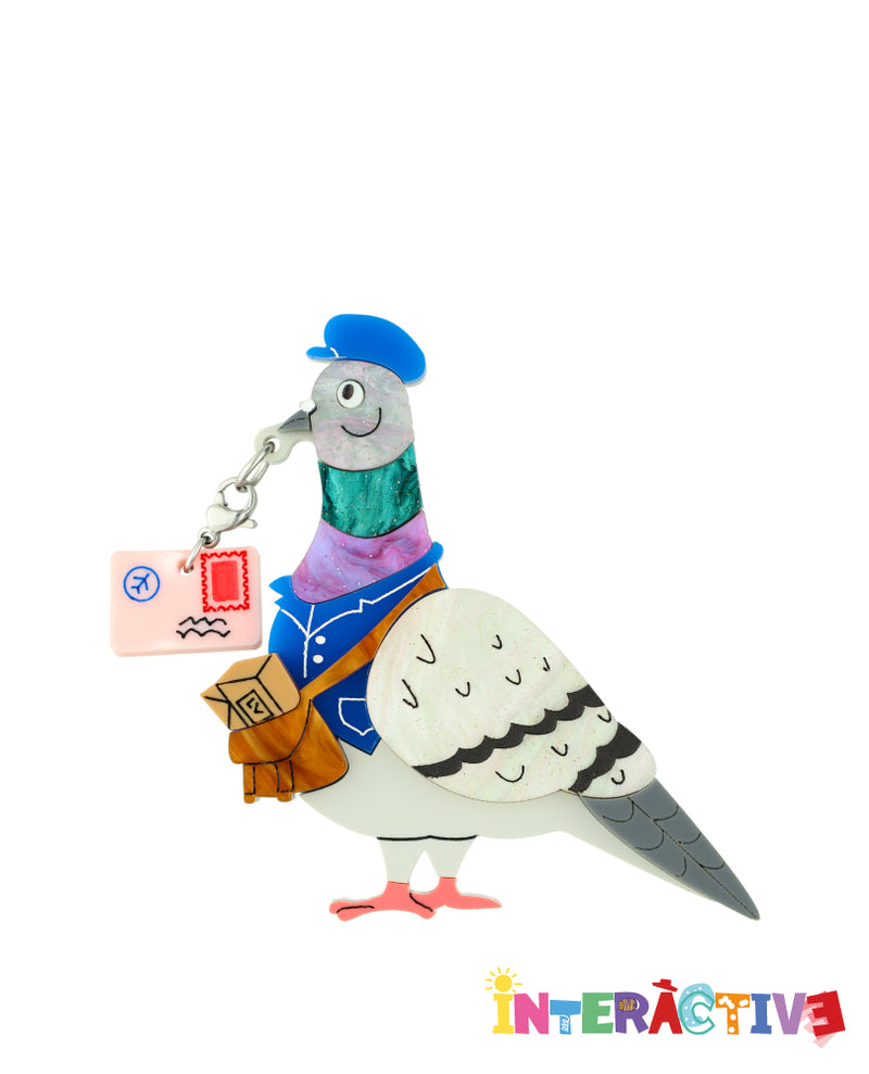 Percy the Pigeon Post Bird Brooch -Interactive-