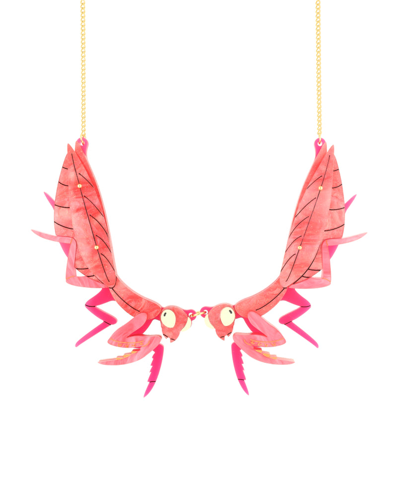 Pink praying mantis necklace