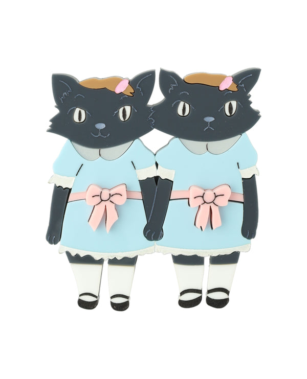 Play with the Cat Twins Brooch