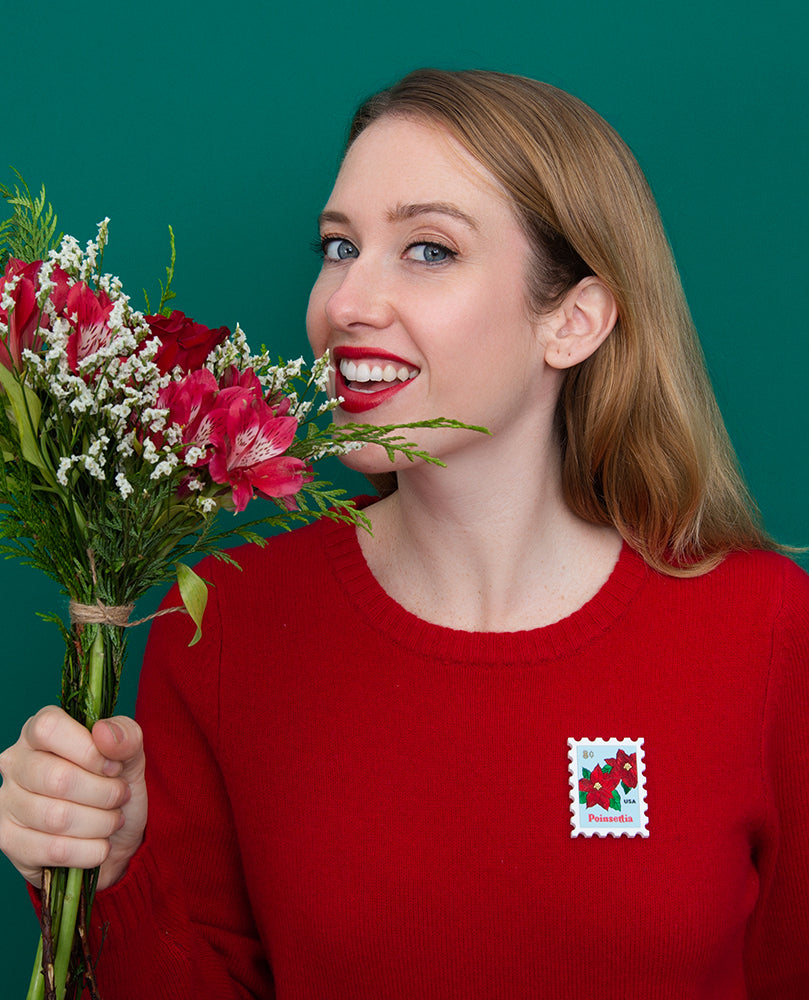 Poinsettia Post Stamp Brooch