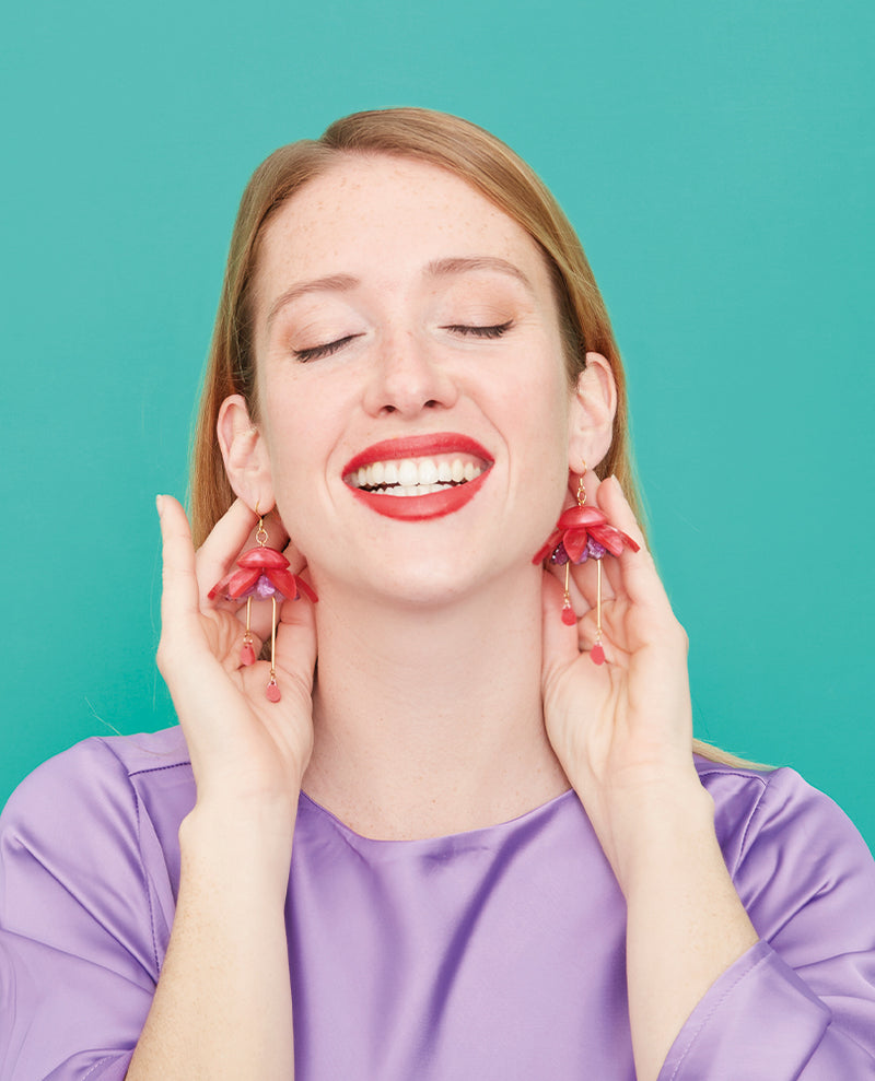 Poised Fuchsia Flower Earrings