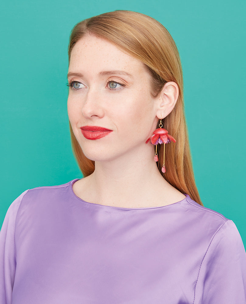 Poised Fuchsia Flower Earrings