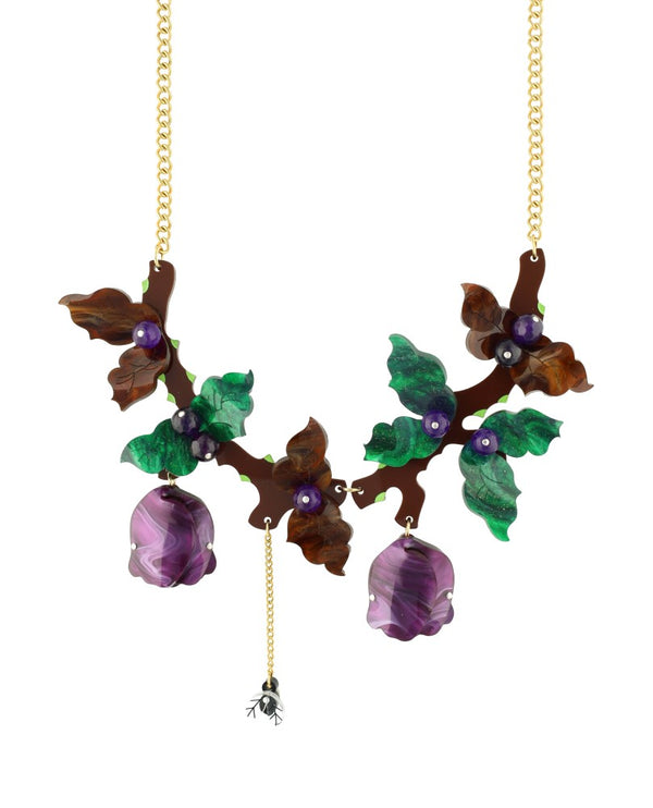 Purple Flowers in All Hallows Eve Necklace