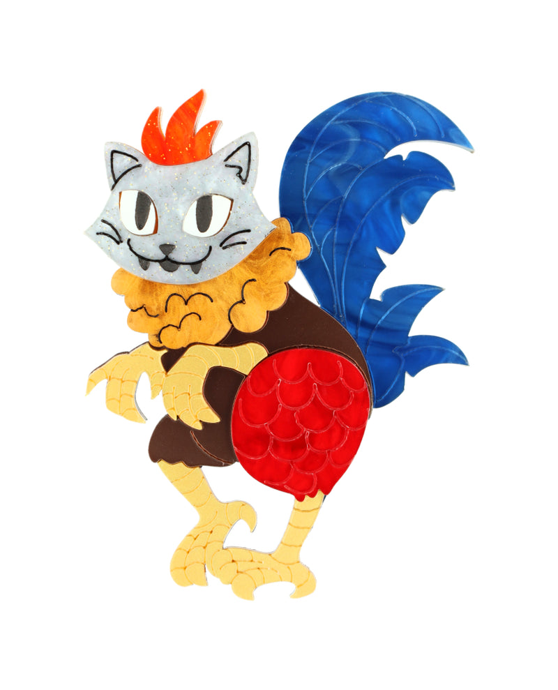 The Legendary Rooster-Cat Brooch