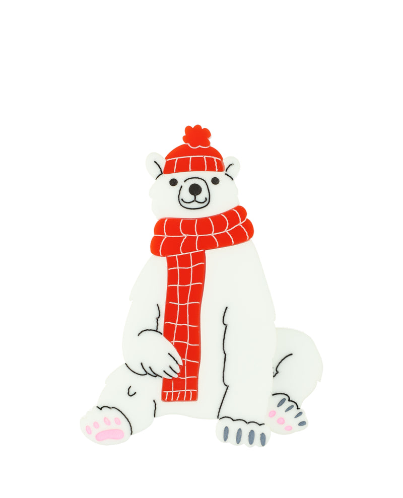 Red Wool Polar Bear Brooch