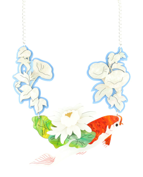 Regal Koi Swimming with the Flowers Necklace