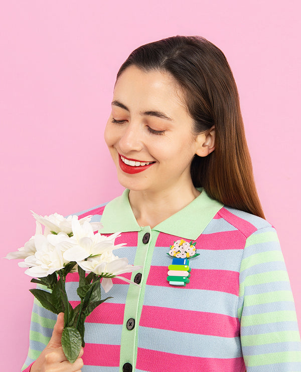 Retro Flower Vase Brooch -Interactive-
