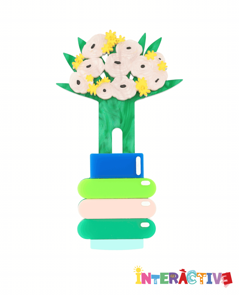 Retro Flower Vase Brooch -Interactive-