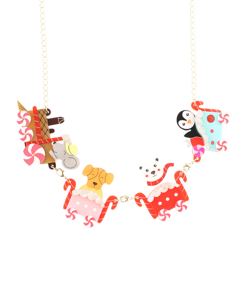 Santas animal friends choo-choo train necklace -interactive-