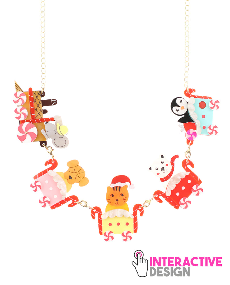 Santas animal friends choo-choo train necklace -interactive-