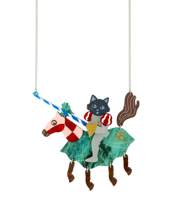 Sir Purr the Jousting Cat Necklace