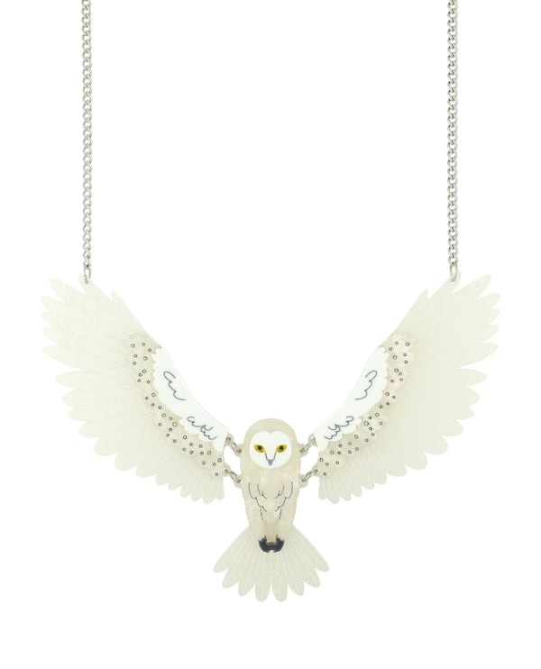 Snow Barn Owl Guardian Necklace