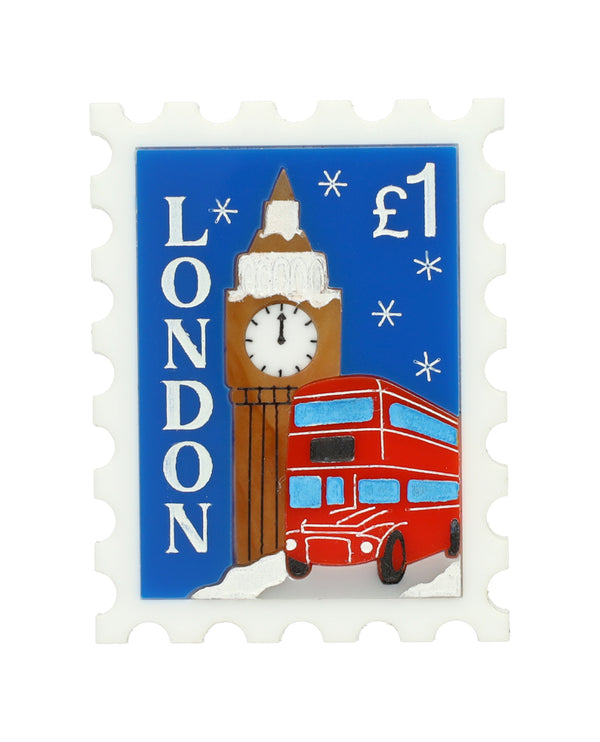 Snowy London City Stamp Brooch