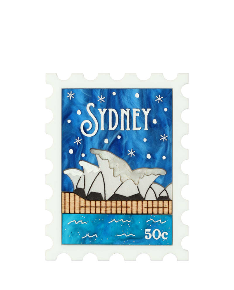 Snowy Sydney Stamp Brooch