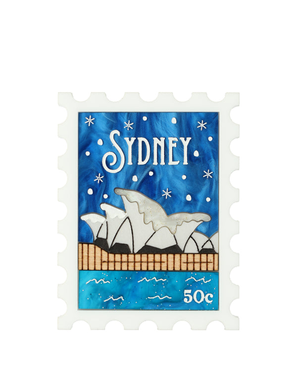 Snowy Sydney Stamp Brooch