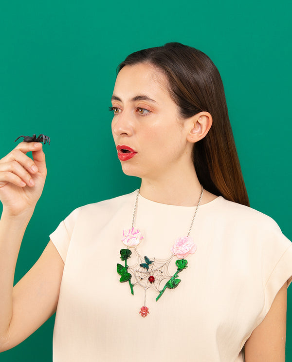 Spider’s Rose Garden Web Necklace
