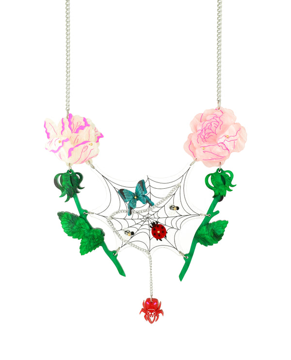 Spider’s Rose Garden Web Necklace