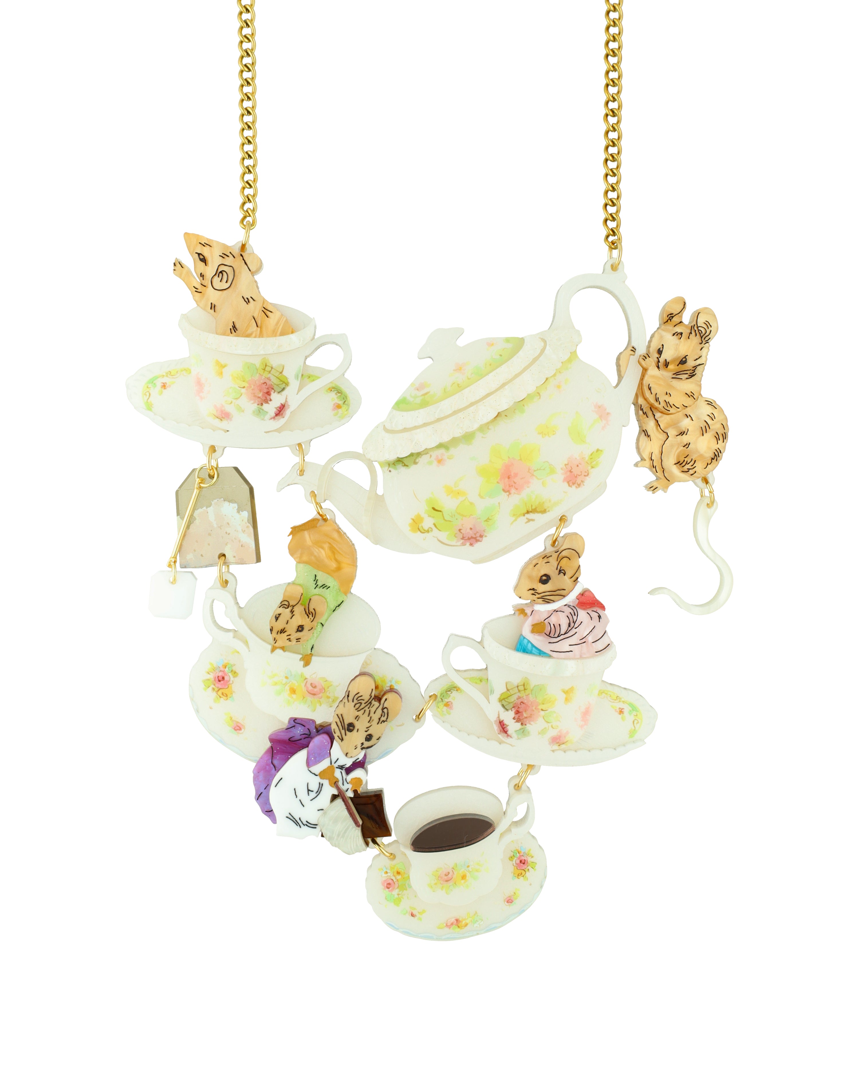 Tea Time and Mice Statement Necklace