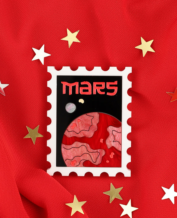 The Red Planet Mars Stamp Brooch