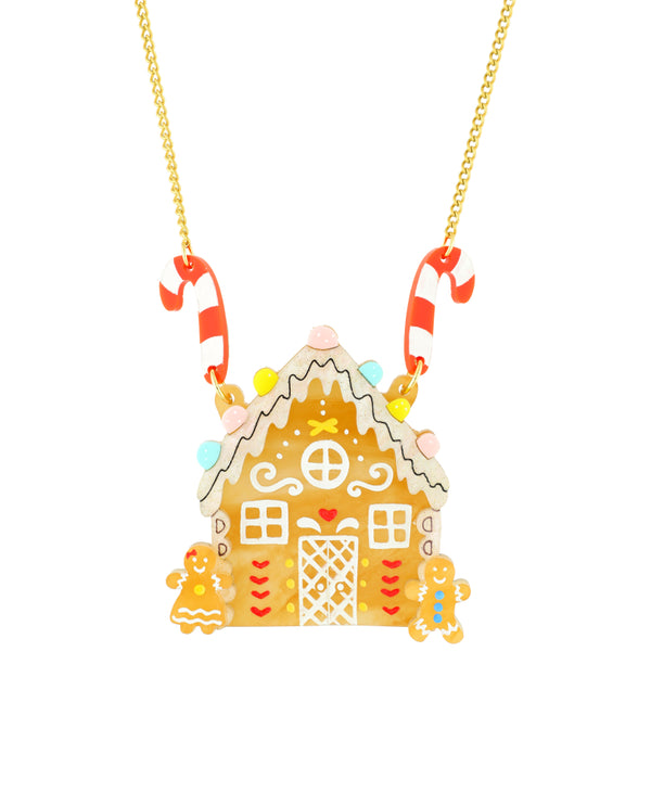 Tiny gingerbread house necklace