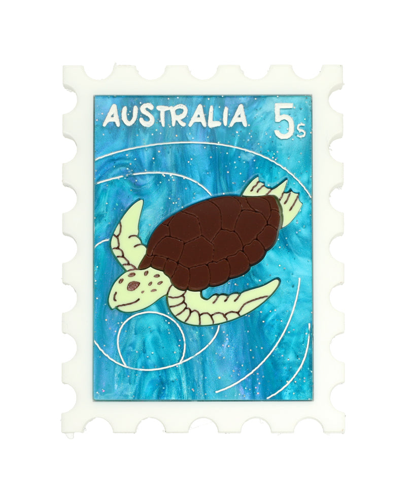 Turtle In The East Australian Current Stamp brooch