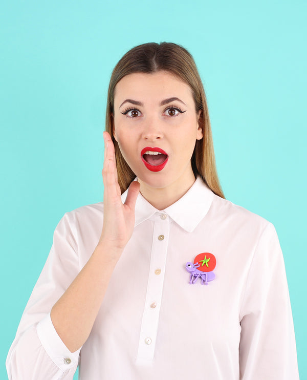 Ant and Cherry Tomato brooch