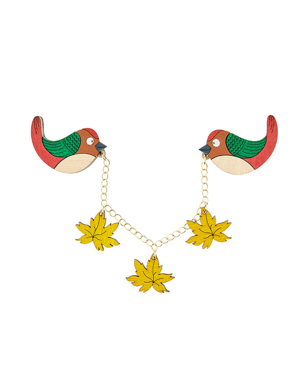 Autumn Leaves Birds Brooch