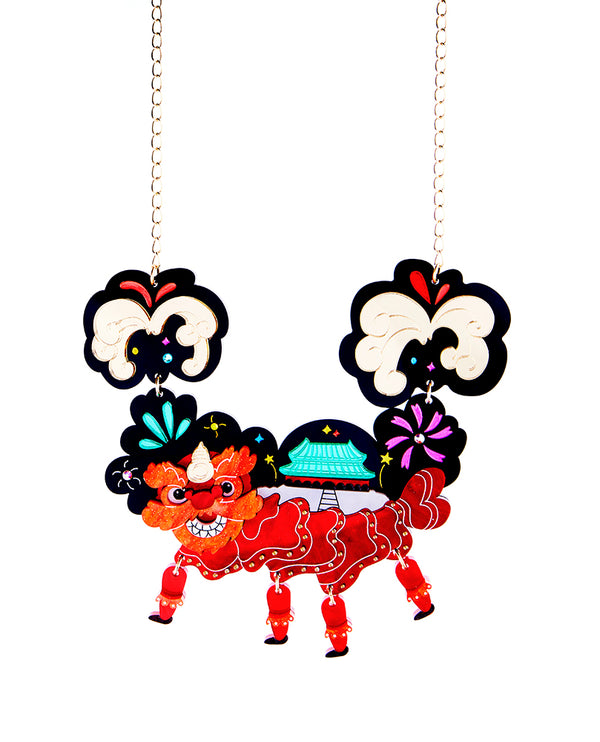 Chinese Dancing Lion Celebration Necklace