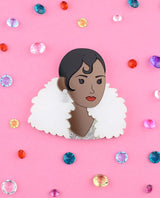Creole-Goddess-brooch-la-vidriola-plastic-jewellery-woman power-detail
