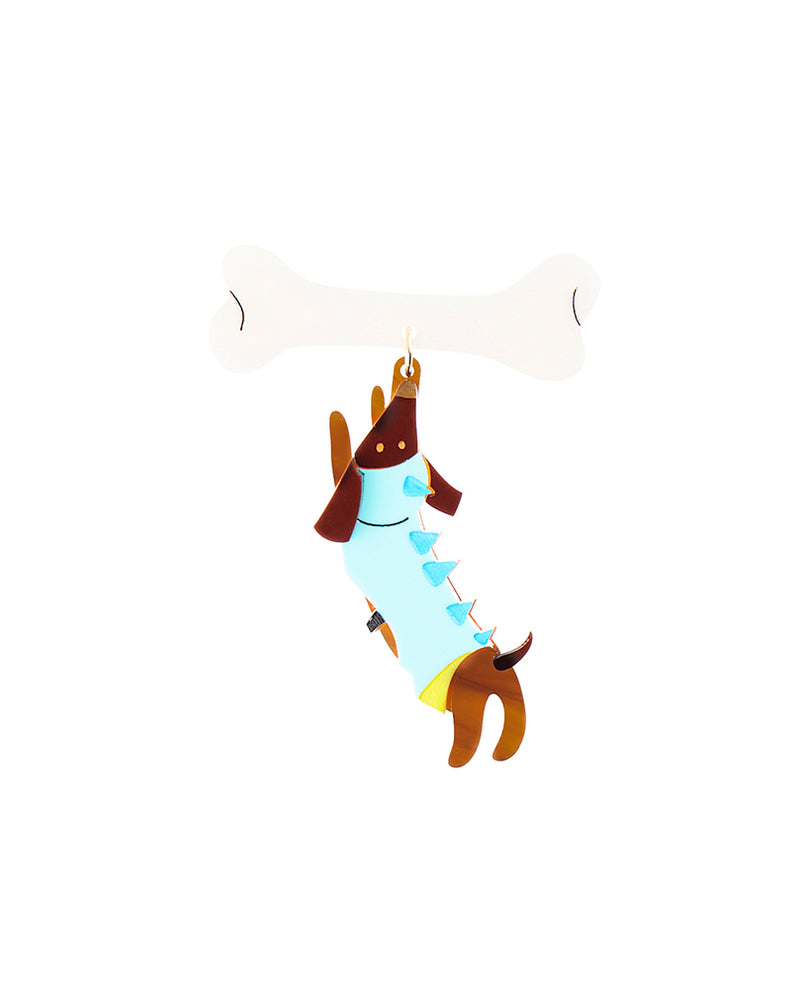 Dino Dachshund wants the Bone! Brooch