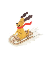 Dog-playing-on-sleigh-brooch-Christmas-2020-la-vidriola-detail