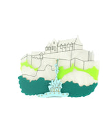 Edimburgh-castle-brooch-la-vidriola-plastic-jewellery-take-away-last-minute-zoom-detail