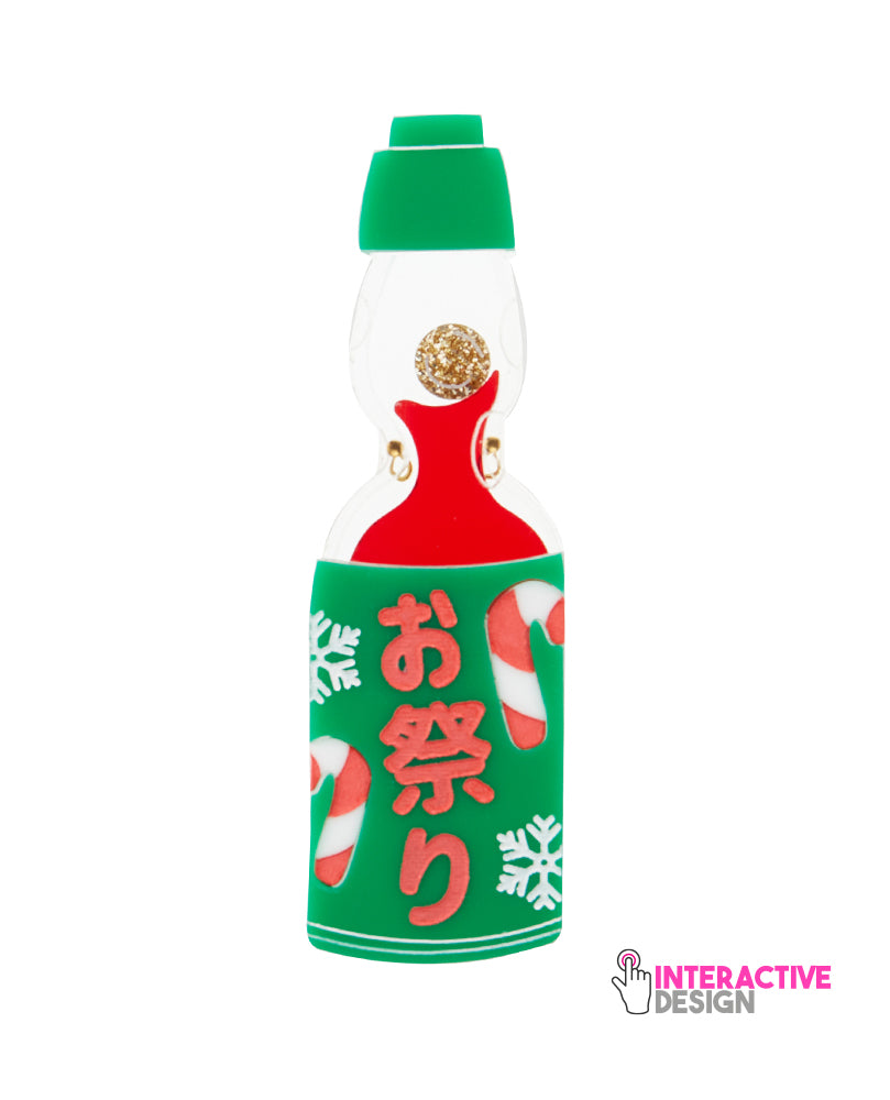 Festive Candy Cane Marble Soda Brooch -Interactive-