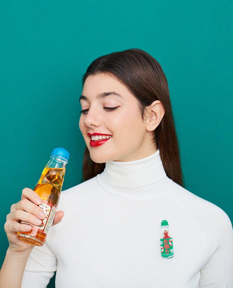 Festive Candy Cane Marble Soda Brooch -Interactive-