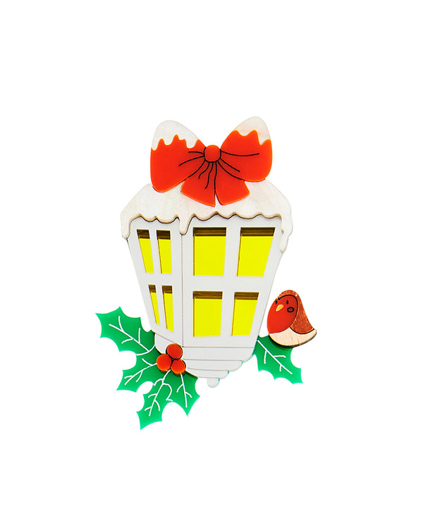 Festive Christmas Lamppost Brooch